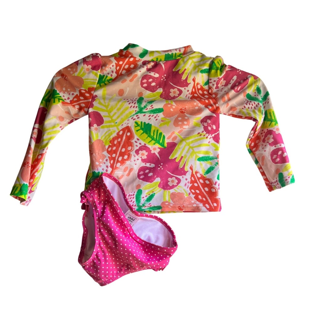 Child of Mine by Carters Girls 3T Tropical Rash Guard Polka Dot Swimsuit Set